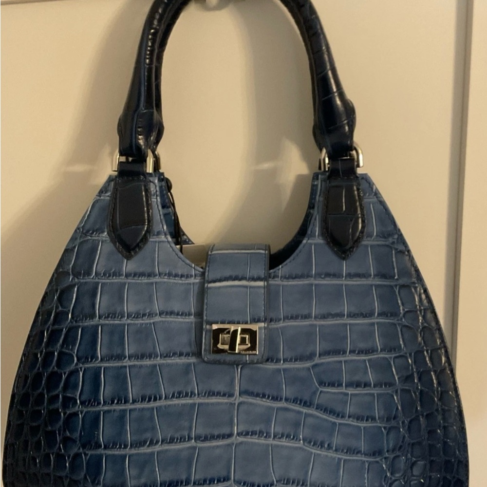 Brahmin Blue Croc-Embossed Crossbody Bag